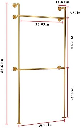 ORSENIGO Industrial Pipe Clothing Rack, Heavy Duty Metal Clothes Rack with Double Rods for Hanging Clothes, Wall Mount Space-Saving Garment Display Rack - Image 6