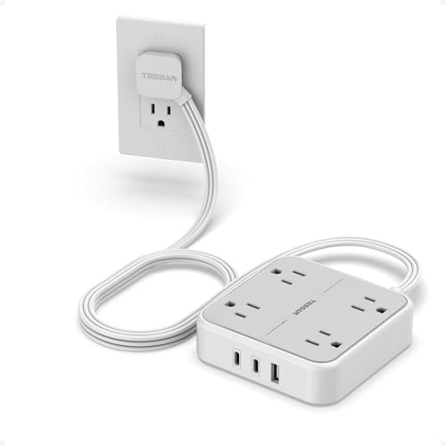 TESSAN Surge Protector Flat Extension Cord 5Ft, Flat Plug Power Strip by TESSAN