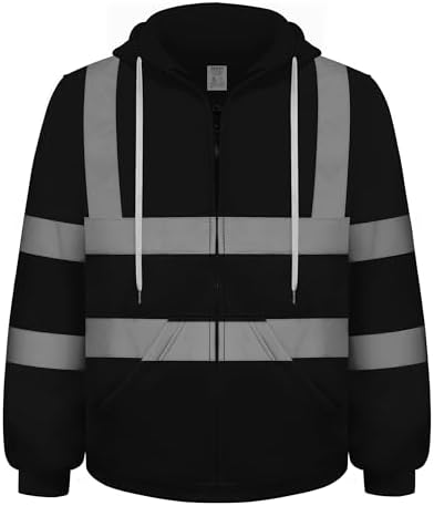TCCFCCT Reflective Hoodie Class 3 Hi Vis Hoodies for Men Women with Zipper, Reflective Safety Construction Jackets for Men Workers, Surveyors, Durable & Dirt-resistant, Meets Ansi, Black 4XL by TCCFCCTPROFESSIONALSAFETYSOLUTIONS