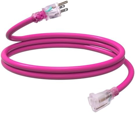 EP 6 Ft 12/3 SJTW Lighted Outdoor Extension Cord, Pink by ENERGYPRO