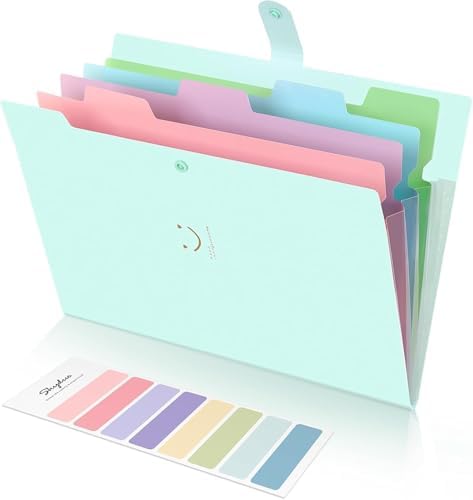 SKYDUE Expanding File Folder with 5 Pockets, Cute Accordion File Organizer, Letter Size Filing Folder, Portable Paper Receipt Organizer, School Office Supplies Green - Image 2