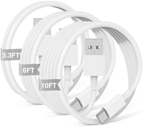 3-Pack [10FT+6FT+3.3FT] Car Carplay Cable USB A to USB C Cable for iPhone 16 15 Pro Plus Pro Max，for iPad Pro/Air/Mini，for Samsung Galaxy S25/S24/S23，for MacBook Pro/Air and More by JERMASAL