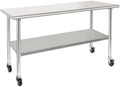 HARDURA Stainless Steel Commercial Table with Wheels 24 x 72 Inches by HARDURA