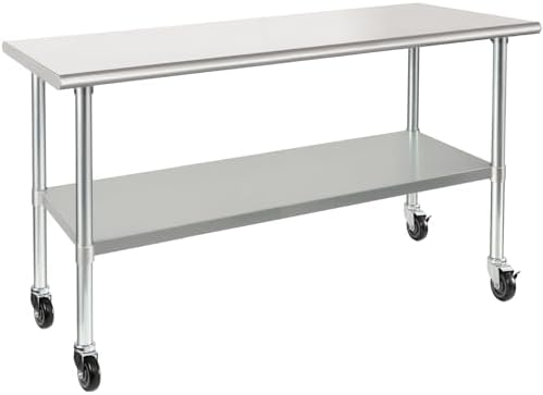 HARDURA Stainless Steel Commercial Table with Wheels 24 x 72 Inches by HARDURA