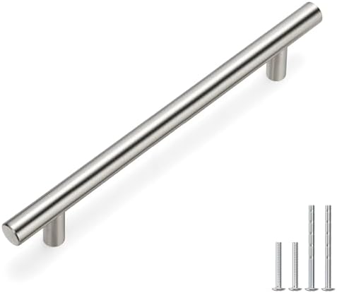 homdiy (25 Pack) Drawer Pulls Brushed Nickel Cabinet Pulls HD201SN Cabinet Hardware Euro Style Drawer Handles 6-1/4in Hole Centers Kitchen Cabinet Handles Cupboard Handles by homdiy