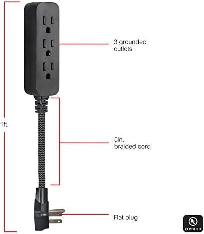 GE 3-Outlet Power Strip Mini Extension Cord with Multiple Outlets 5 Inch, 0.42 ft | 20 Pack - Image 2