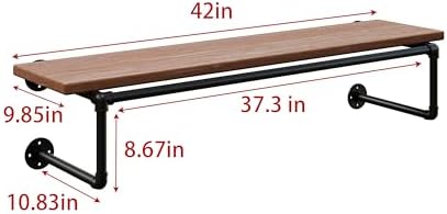 Clothes Rack 42in, Wall Mounted Garment Racks with Real Brown Wood Shelf, Heavy Duty Hanging Clothes Rack, Multi-Purpose Hanging Rod, Space-Saving Closet Storage - Image 7