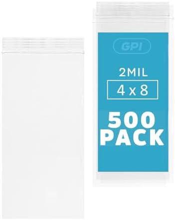 GPI 4" x 8" Zip Bags, 500 Pack, 2 Mil, Reclosable for Incense Snacks, Candy by GPI+POLY
