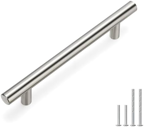 homdiy Cabinet Handles Brushed Nickel Cabinet Pulls - HD201SN Modern Drawer Handles Stainless Steel Cabinet Hardware 4-1/2in Hole Centers Kitchen Cabinet Handles Cupboard Handles Dresser Drawer Pulls by homdiy