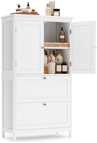 VASAGLE Bathroom Floor Cabinet with 2 Doors, 2 Drawers, Cloud White by VASAGLEbySONGMICSHOME