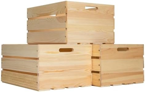 3 Pieces Large Pine Wood Crates For Storage, Unfinished Natural Wooden Crates, 17" x 13" x 8.9" Each, Holds Up to 50 Pounds by Unknown