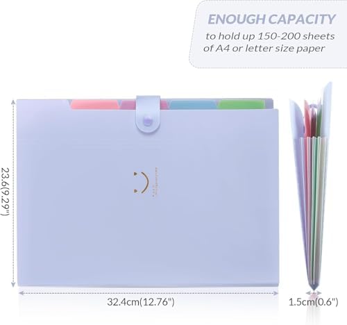 SKYDUE Expanding File Folder with 5 Pockets, Cute Accordion File Organizer, Letter Size Filing Folder, Portable Paper Receipt Organizer, School Office Supplies Purple,Darkpurple - Image 6