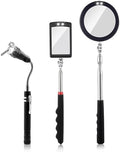3 Pack Telescoping Inspection Mirrors LED Light & Magnet Flashlight Pickup Tool Set, Large 3.75" Round, 3.3" Square Mirror, for Inspection Viewing, Mechanic Checking, Observation by RechabiteMagneticTools