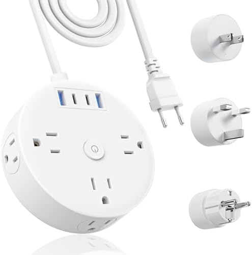 European Travel Plug Adapter, US to UK Europe Power Strip for EU/UK/US, 6 Outlets 4 USB Ports, 5ft Extension Cord, International Power Adapter for Travel Cruise Ship Home by Yozisital