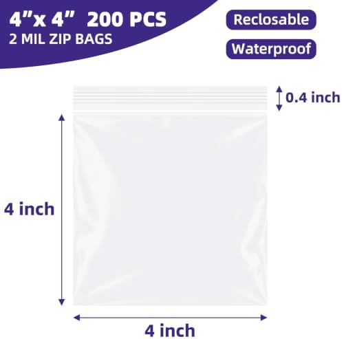Yotelab Small Plastic Zip Bags, 4x4 In Clear Resealable Jewelry Bags 200Pcs - Image 2