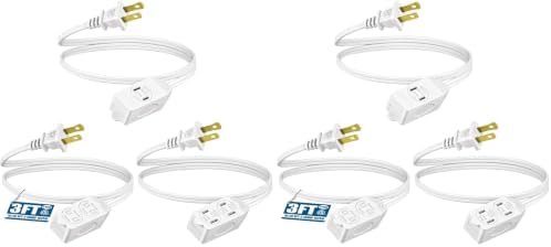 DEWENWILS 3 Foot Extension Cord, 16 AWG SPT-2 Power Cable for Indoor Use, 2 Prong Outlets Plugs for Christmas Decor and Lights, NEMA 5-15P to NEMA 5-15R, White, ETL Listed, 6 Pack by DEWENWILS