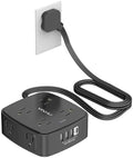 6 Ft Surge Protector Power Strip - YISHU 8 Widely Outlets with 4 USB Ports, 3 Side Outlet Extender with 6 Feet Flat Extension Cord, Ultra Flat Plug, Wall Mount, Desk USB Charging Station, ETL, Black by YISHU