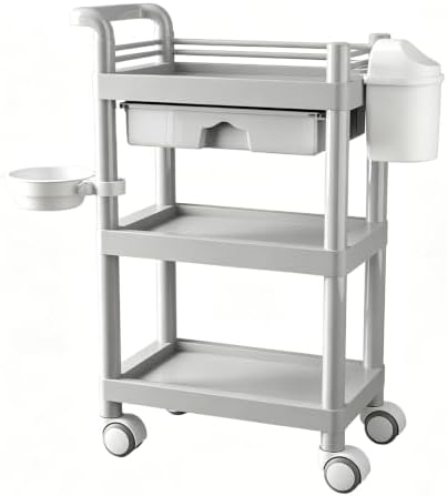 3-Tier Rolling Trolley with Waterproof ABS Drawers, Mobile Storage Rack & Trash Can, Ideal for Salons, Spas, Hospitals & Bathrooms - Durable & Functional by Unknown