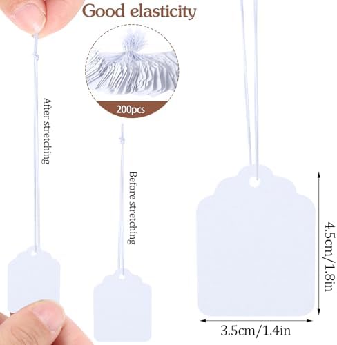200 Pcs Price Tags with Elastic String 1.38×1.8 Inch White Gift Tags - Image 2