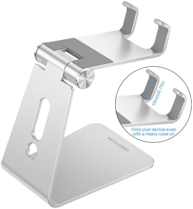 OMOTON C2 Adjustable Aluminum Cell Phone Stand with Charging Cutout, Silver - Image 2