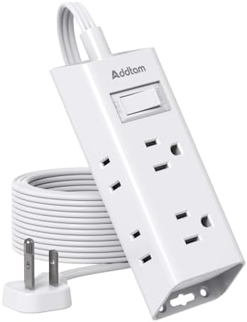 Addtam Flat Plug Power Strip with 6 Outlet Extender, 10 FT Extension Cord Flat Wall Plug with Multiple Outlets, No Surge Protector for Cruise Ship, Travel, Dorm, Home Office, Cruise Essentials, White by Addtam