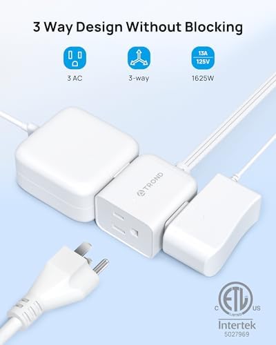 TROND Rightward Flat Plug Extension Cord 10ft for Small Tight Spaces, White - Image 2