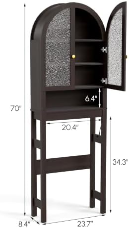 HMstone Over The Toilet Storage Cabinet, Arched Bathroom Organizer and Storage with Acrylic Doors and Adjustable Shelf, Space Saver Freestanding Bathroom Modern Storage Cabinet Over Toilet Dark Brown - Image 2