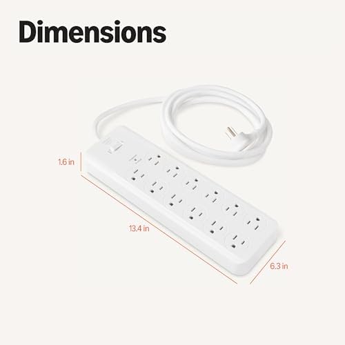Amazon Basics 12-Outlet Surge Protector Power Strip, 4000 Joules, 8ft Extension Cord, Rectangle, for Home, Office, Gaming Room, White - Image 5