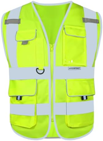 HYCOPROT High Visibility Safety Vest Hi Vis Reflective Construction Vests with Pockets for Men Women,Meets ANSI/ISEA Standard by HYCOPROT