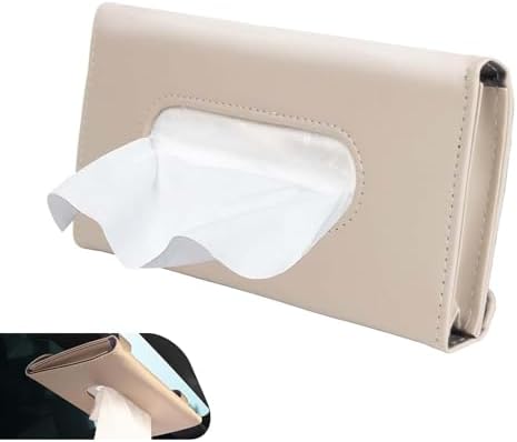WZP Car Visor Tissue Holder, PU Leather Version Hanging Tissue Holder in Car, Slim Visor Mount Paper Napkin Organizer, Universal for Most Vehicles (Beige) by Unknown