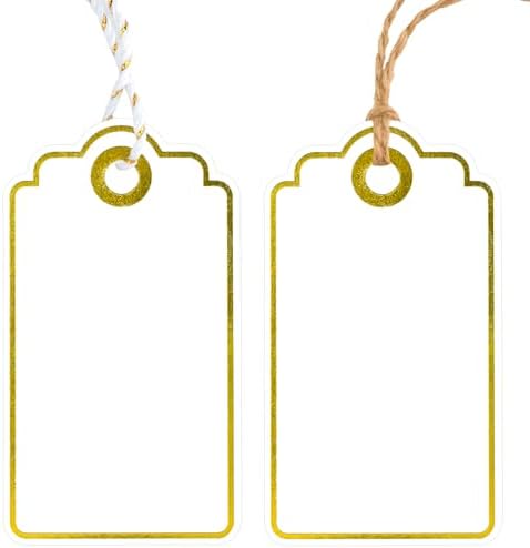 Anwyll Gift Tags with String - 100 Pcs Gold Foil Gift Tags for Presents by Anwyll