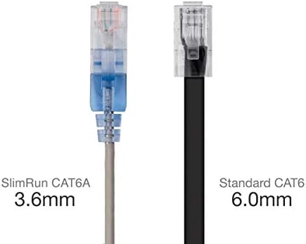 Monoprice SlimRun Cat6A Ethernet Patch Cable - Snagless RJ45 UTP Pure Bare Copper Wire 10G 30AWG 6in Gray 10-Pack - Image 3