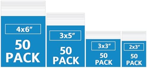 200 Pack Small Plastic Bags For Jewelry, Mini Baggies 4 Assorted Sizes. 2x3 3x3 3x5 4x6 Inch 2 Mil Thick Poly Zipper Lock Bags Clear for Jewelry, Bead, Crafts, Small Parts Storage by Bonison