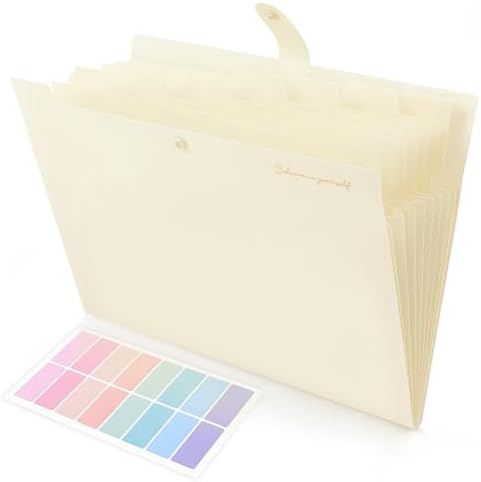 SKYDUE Expanding File Folder, Accordion File Organizer with 8 Pockets, Expandable Document Paper Receipt Holder for School Office Hospital, Letter/A4 Size Beige by SKYDUE