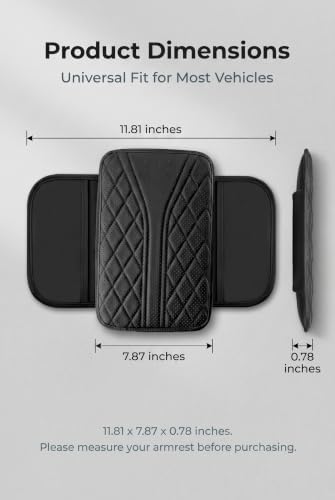Car Center Console Cover, Middle Console Cushion with Storage Pockets, Leather Car Armrest Pad, Universal Arm Rest Cover for Vehicle Interior Accessories (Black) - Image 2