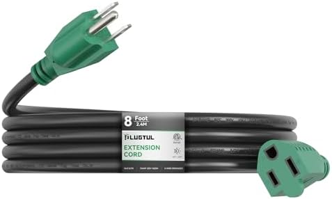 PLUGTUL 8 FT Extension Cord | 16/3 Black Heavy Duty 3 Prong Extension Cord, 13A 1625W SJTW, ETL Listed, Great for Garden and Home by PLUGTUL