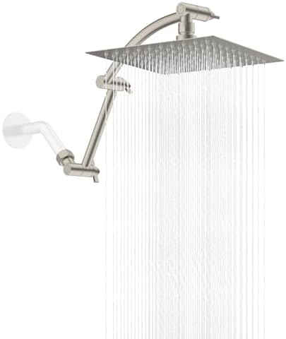 Hibbent All Metal 8'' Rain Shower Head, 16'' Extension Arm, Brushed Nickel by Hibbent