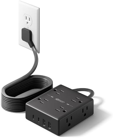 SUPERDANNY Extension Cord,Flat Plug Surge Protector Power Strip,10Ft by SUPERDANNY