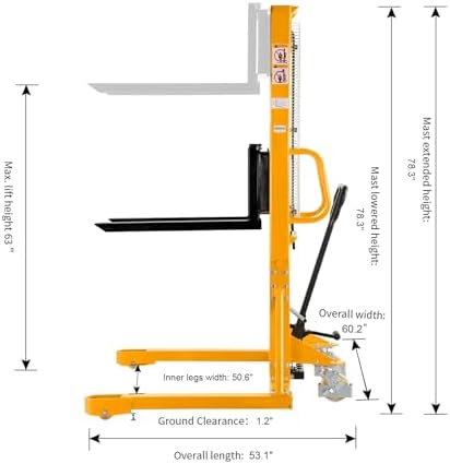 APOLLOLIFT Manual Pallet Stacker 1100lbs Capacity 63" Lift Height - Image 5