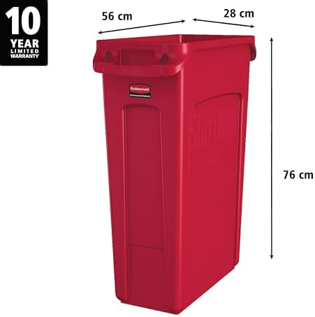 Rubbermaid Commercial Products Slim Jim Trash/Garbage Can with Venting Channels, 23-Gallon, Red, for Kitchen/Office/Workspace - Image 2