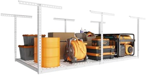 4x8ft Overhead Ceiling Garage Storage Rack, 750LBS Capacity, White by eShelf
