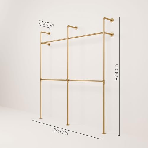 pamo Industrial Clothing Rack Wall Mounted Gold – 79" W × 87" H, 660 lbs - Image 2