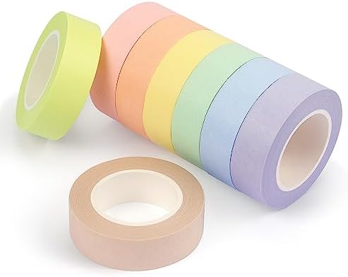 Hutou 8 Rolls Washi Tape Colored Masking Tape 1/2 Inch, Pastel Colors by Tamaki