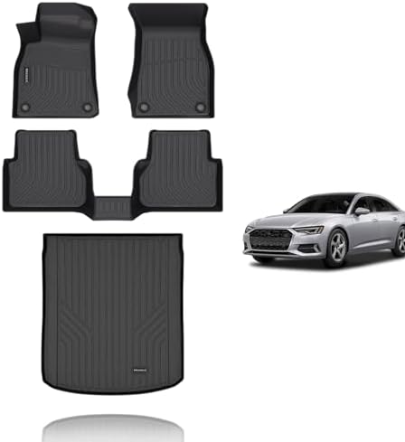 KELCSEECS Floor Mats & Cargo Liner Custom for Audi A6 (Not for A6 Allroad Models) 2019-2024 2025,All Weather Protection TPE Floor Liners Front Row and Second Row Full Set Accessories Black by KELCSEECS