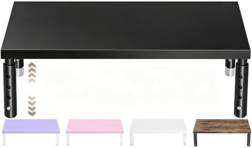 ECOLOVI Adjustable Wood Computer Monitor Stand Riser, Office Desk Organizer and Accessories for Monitor, Laptop, PC, Printer, Office Desk Accessories Workspace Organizer for Home Office Supplies, Black by ECOLOVI