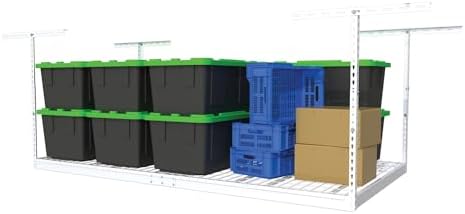 MonsterRAX 4x8 Rack and Bins Bundle | 4’ x 8’ Overhead Rack w/Storage Bins (White, 12"-21") - Image 6
