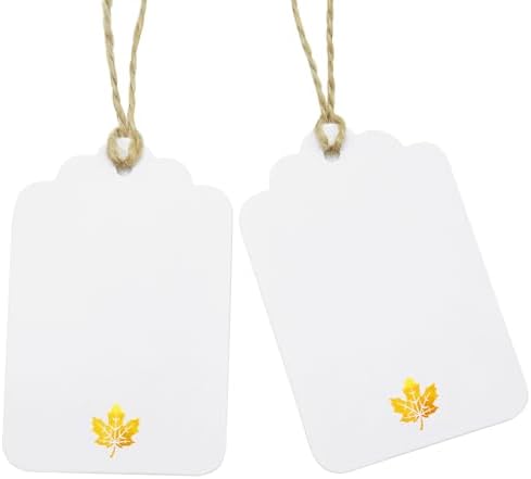 100 Pcs Blank Gift Tags with String Gold Foil Maple Leaf Fall Large Gift Tags with 65 Ft Jute Twine White Paper Cute Tags for Fall Autumn Thanksgiving Harvest Party Gift Wrap Tags by ASYEHJNR