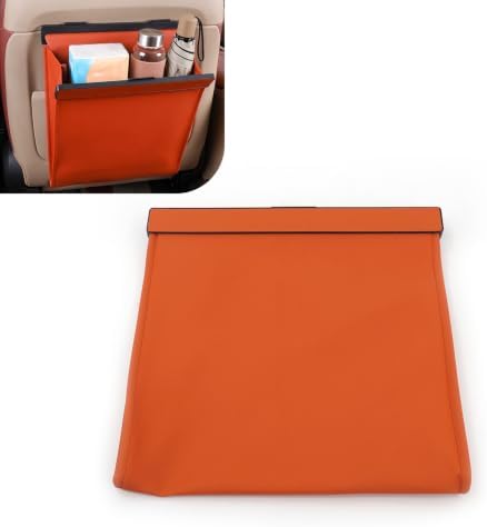 Magnetic Car Trash Can, Leakproof PU Leather Car Garbage Bin, Waterproof Vehicle Waste Basket, Foldable Multi‑Purpose Car Storage Organizer, Universal for Car Truck SUV Van (Orange) by Unknown