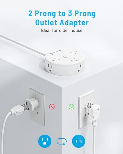 10FT 2 Prong Power Strip, Yozisital 2 Prong to 3 Prong Outlet Adapter - Image 3