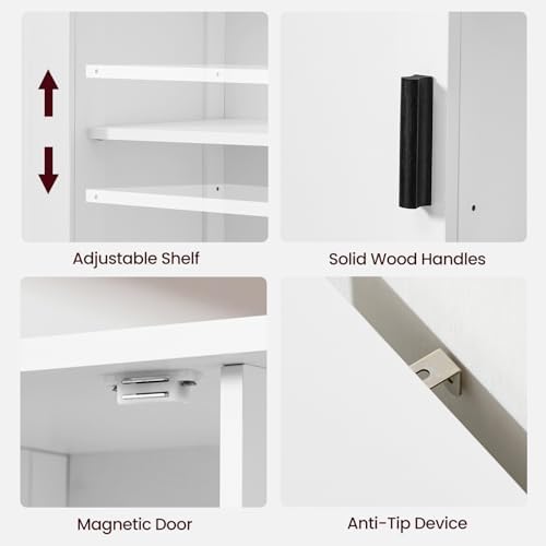 Iwell Storage Cabinet with 2 Doors and 4 Storage Shelves, Buffet Cabinet, Bathroom Cabinet for Living Room, Entryway, Home Office, White - Image 6